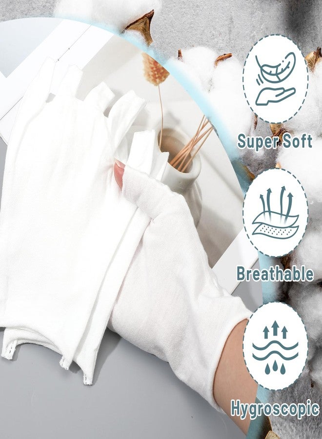 YBEATY قفازات YBEATY القطنية البيضاء المرطبة، 6 أزواج، ناعمة، بدون أصابع، بطانات داخلية للقفازات، قابلة للتهوية، مناسبة لشاشات اللمس، بخمسة أطراف أصابع، مريحة للنساء المصابات بالإكزيما وجفاف اليدين، مناسبة للنوم طوال الليل - Image 5